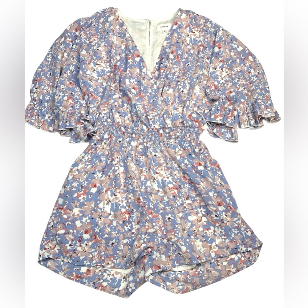 Heyson Women's Medium Romper Shorts Floral Ruffle V-Neck Polyester Lined Summer